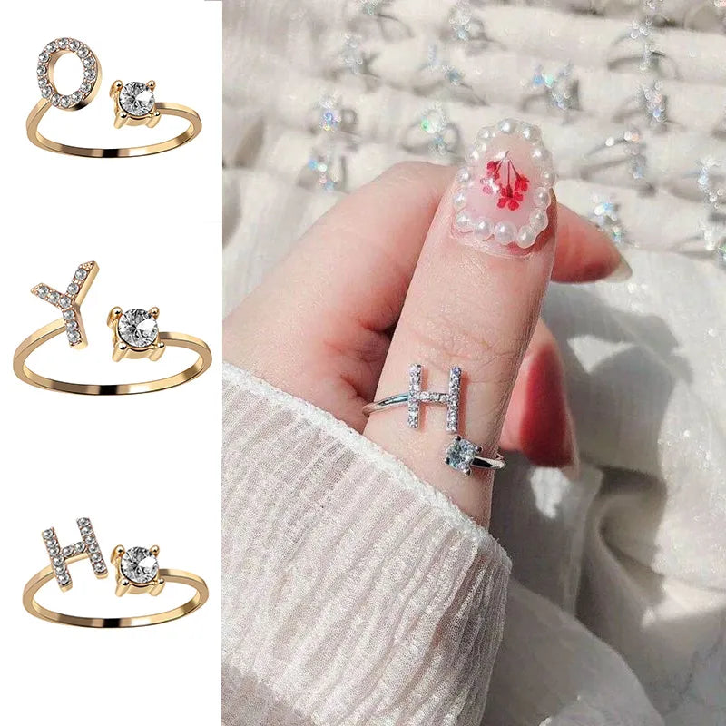 26 English Letter Open Finger Rings A-Z Initials Name Alphabet Female