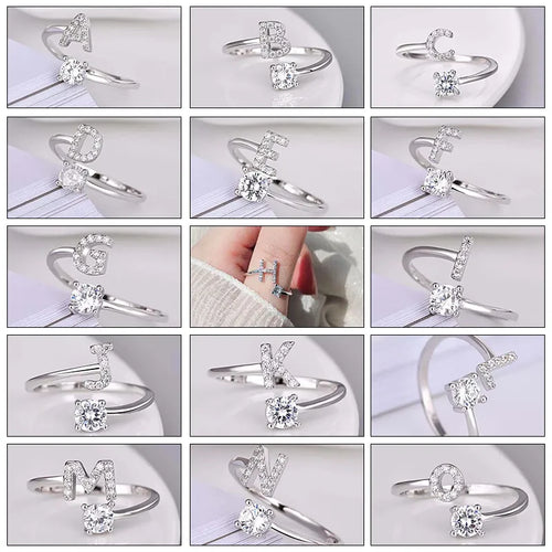 26 English Letter Open Finger Rings A-Z Initials Name Alphabet Female